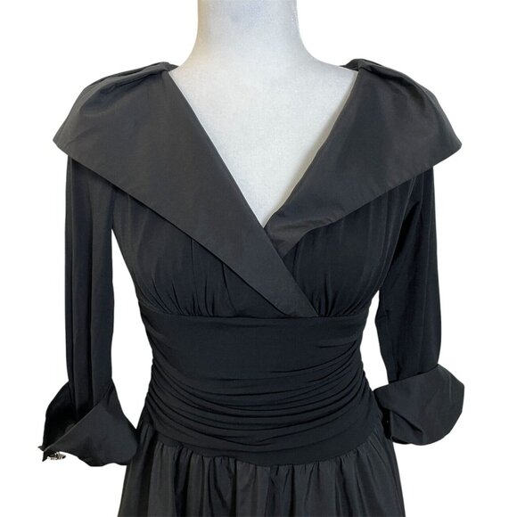 Jessica Howard Jersey Taffeta Dress Size 6 Portrait Collar Ruched A Line Midi - Picture 6 of 10